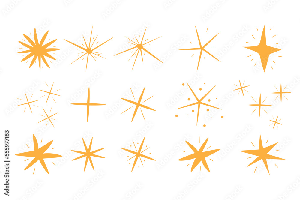 Hand drawn sparkling stars. Retro abstract illustration with hand drawn sparkles for celebration design. Geometric shape. Hand drawn sparkling stars. Retro abstract illustration with hand drawn sparkles for celebration design. Geometric shape.
