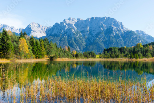Lake Luttensee with Karwendel Mountain Range, Werdenfelser Land, Upper Bavaria, Bavaria, Germany photo