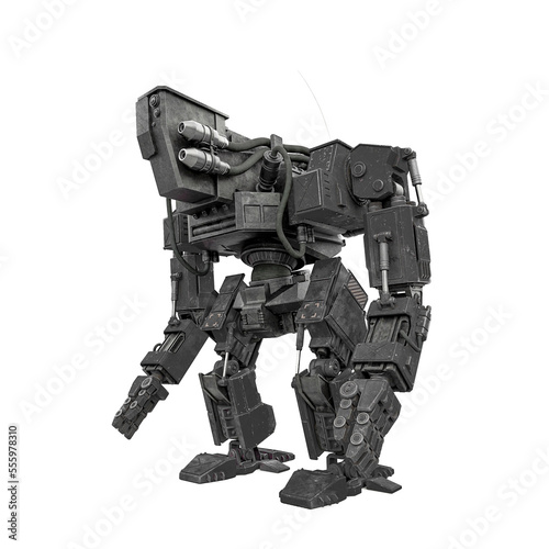 apocalyptic robot standing up in white background © DM7