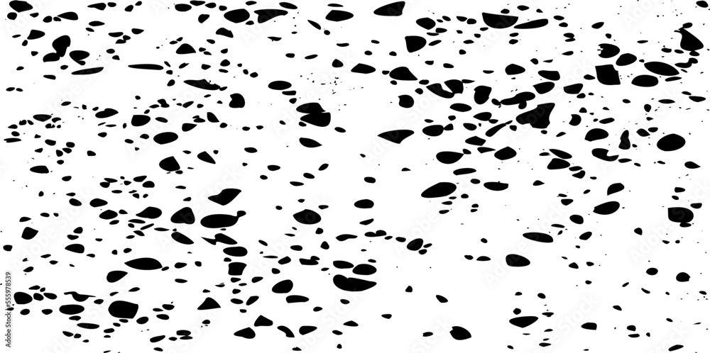Fototapeta premium Monochrome texture composed of irregular graphic elements. Distressed uneven grunge background. Abstract vector illustration. Overlay for interesting effect and depth. Isolated on white background.