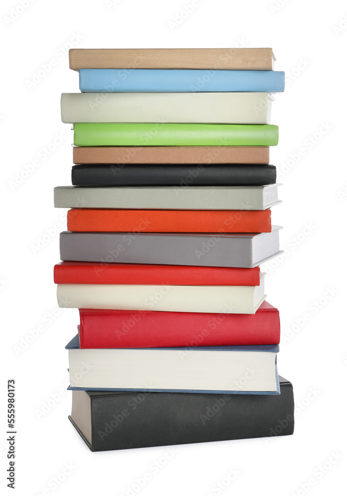 Stack of different books on white background Stack of different books on white background