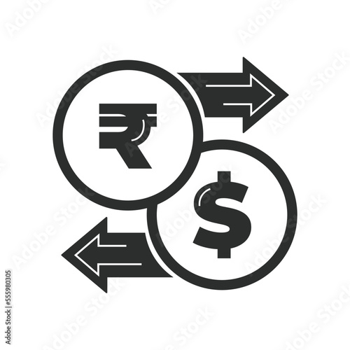 Vector illustration. Currency exchange. Money conversion. Rupee to dollar icon isolated on white background. Dollar to rupee exchange icon with arrow	