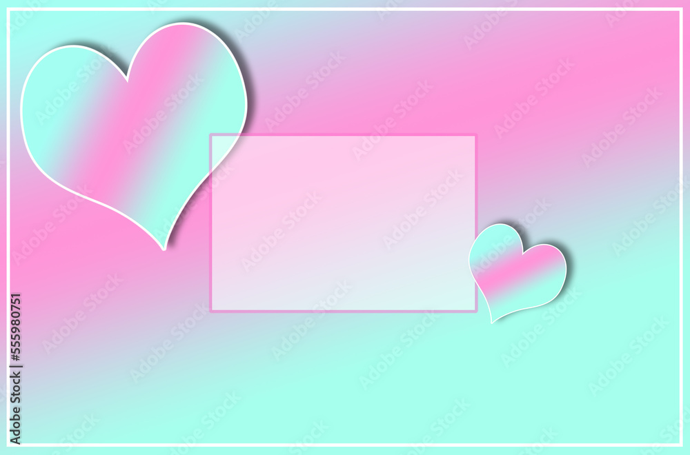 pink blue background with card as copy space, next to two hearts, creative art design
