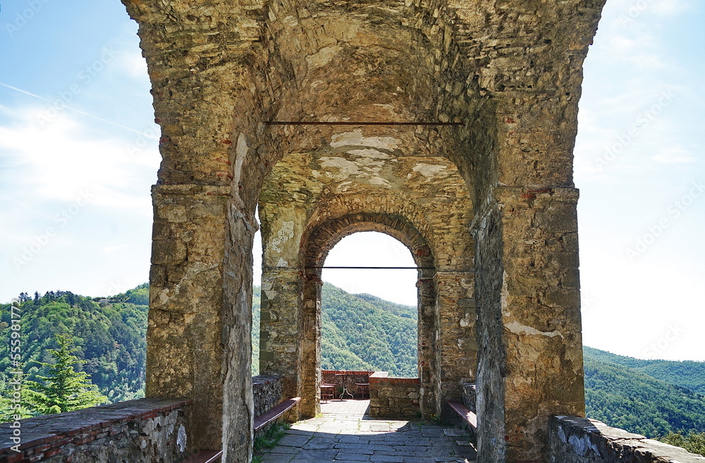 Entrance to the Malaspina castle in Fosdinovo, Tuscany, Italy