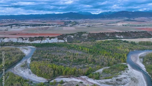 Landscape of the Aragon river in the surroundings of the town of Arrés. Aerial view from a drone. Municipality of Bailo.The Jacetania. Huesca, Aragon, Spain, Europe photo