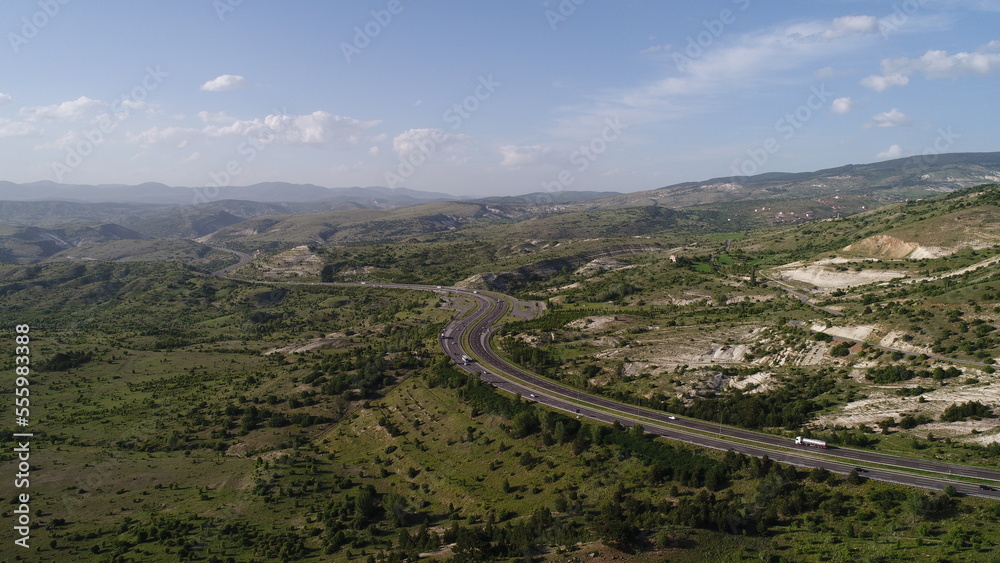 Obraz premium Aerial view of Highway and Cloud Landscape in Ankara,TURKEY.