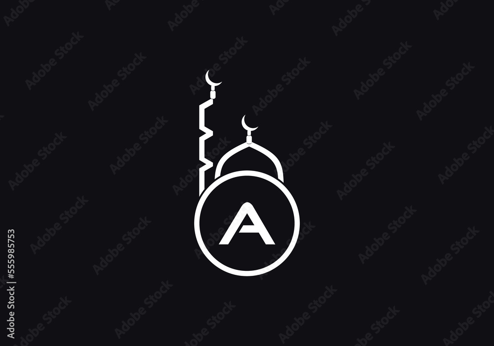 Islamic mosque logo and minar symbol design with the letter and alphabets Islamic mosque logo and minar symbol design with the letter and alphabets