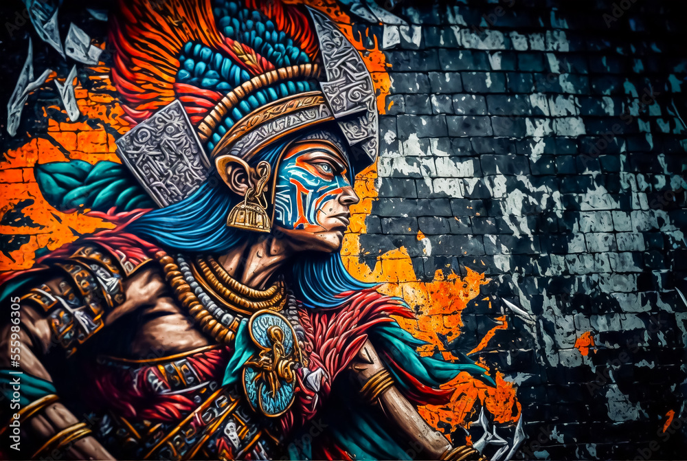 Fototapeta premium Aztec graffiti on a brick wall