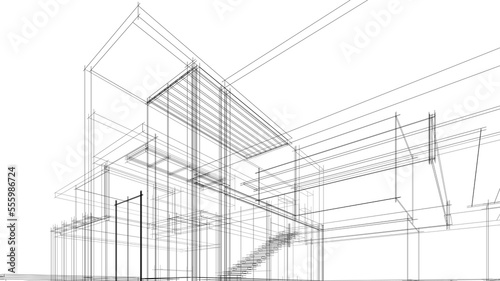 Modern house concept 3d rendering 