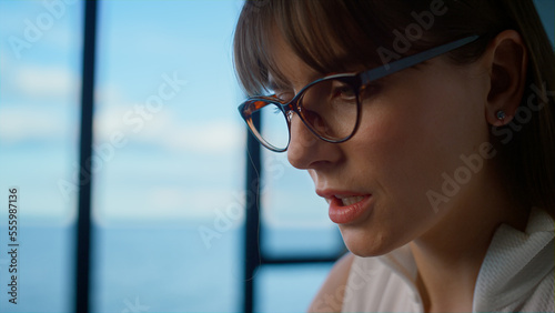 Portrait woman professional working in glasses. Focused financial director ceo