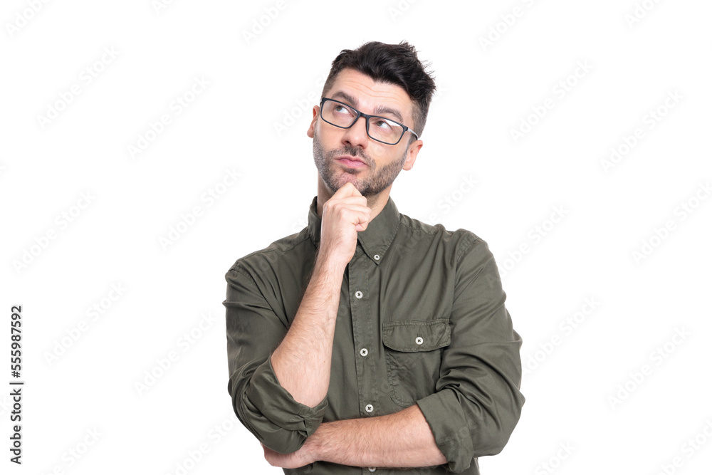 pondering professional man in glasses. caucasian professional man in shirt. pondering professional man in glasses. caucasian professional man in shirt.