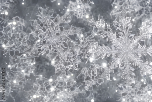 Snowflake background for winter decoration. Generative AI. © Amimy