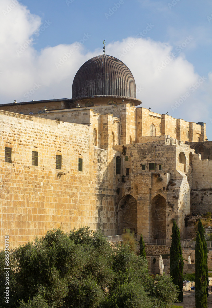 The Dome of the Al-Aqsa mosque located on the Temple Mount in Jerusalem Israel