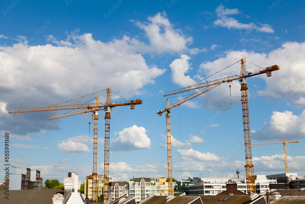 Construction Cranes, Dusseldorf, Germany Construction Cranes, Dusseldorf, Germany