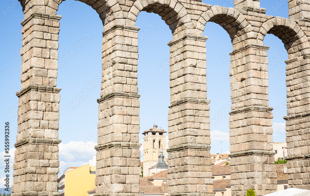 columns detail of the Roman Aqueduct of Segovia city, Castile and Leon, Spain columns detail of the Roman Aqueduct of Segovia city, Castile and Leon, Spain