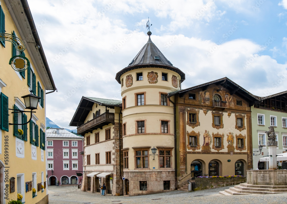 Downtown of Berchtesgaden, famous historic town in Nationalpark Berchtesgadener Land, Upper Bavaria, Germany