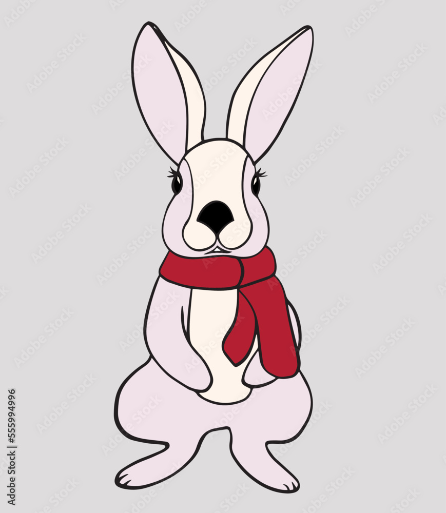 Fototapeta premium Cute funny contour rabbit. Vector hand drawn illustration. Holiday characters and backgrounds