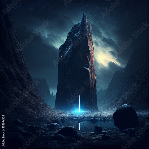 mysterious monolith on another planet in the space, created with Generative AI