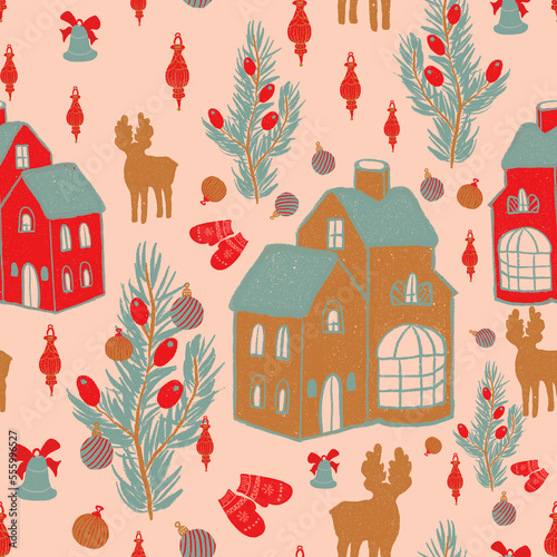 Beautiful Xmas pattern with ornaments. Christmas wrapping paper concept,colección