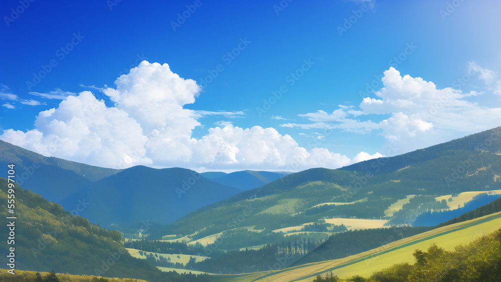 Fototapeta premium アニメ調の自然系背景の高解像度画像イラスト(AI generated image)