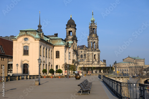 Bruhl's Terrace in Morning, Standehaus, Hofkirche and Semper Opera House, Dresden, Saxony, Germany photo