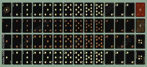Full deck printable vector playing cards minimalist classic luxury premium design. Black and gold colors.