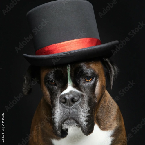 Boxer Dog Wearing a Top Hat - Made with Generative AI © Birdmanclark