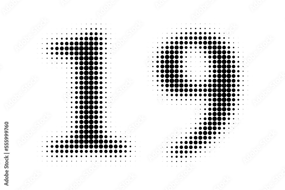 Number 19 Halftone. Pop art style. Halftone dotted backdrop. Design for web banners, wallpaper,sites vector illustration. Abstract Halftone Dotted Number. Number 19 Halftone. Pop art style. Halftone dotted backdrop. Design for web banners, wallpaper,sites vector illustration. Abstract Halftone Dotted Number.