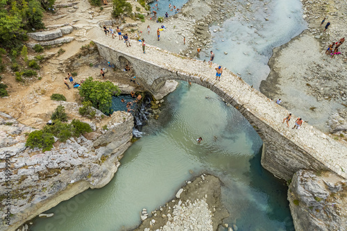 Aerial view of thermal springs in Canyon Langarica in Albania, Europe, Summer 2022 photo