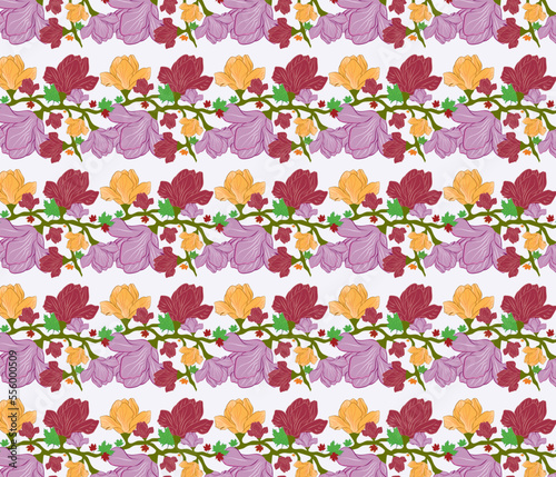 Seamless vector pattern with flowers on milky white background