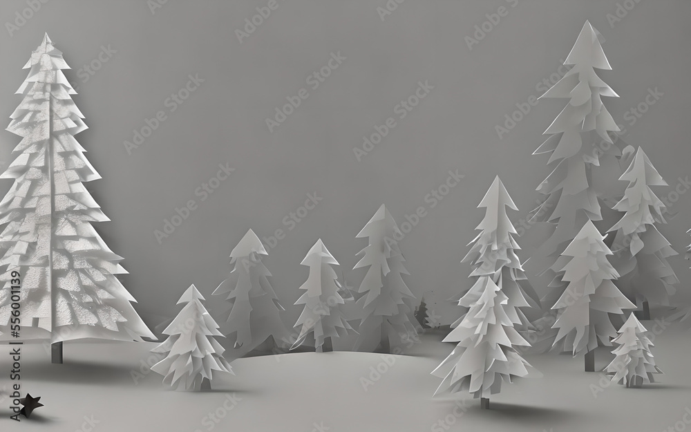 Obraz premium paper cut christmas landscape on grey background, concept for banner or holiday season cards, generative ai