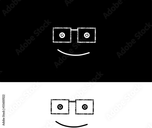 face with glasses and smile in black and white