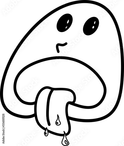 face in black with an animated style with the tongue sticking out
