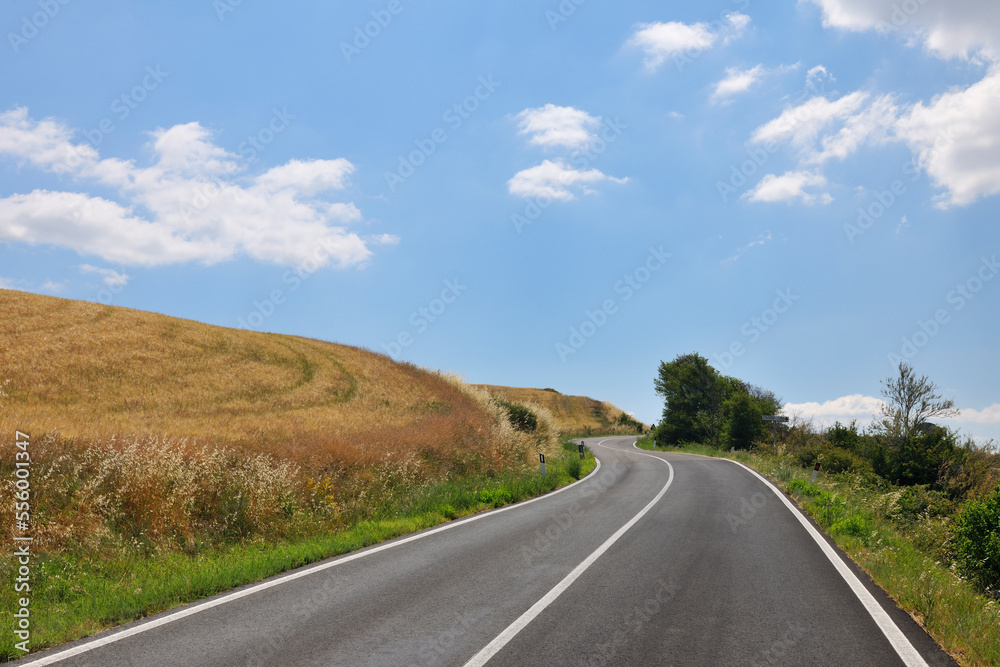 Tuscany Country Road in the Summer, Asciano, Province of Siena, Tuscany, Italy Tuscany Country Road in the Summer, Asciano, Province of Siena, Tuscany, Italy