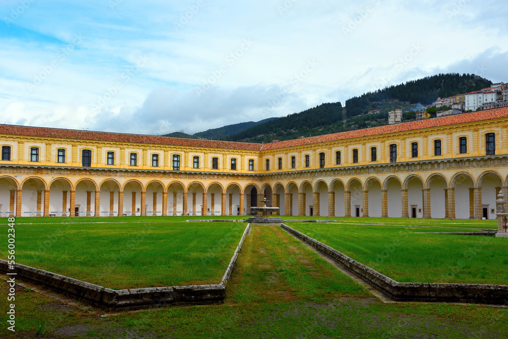 Panoramic photo of the Cloister Grande of the Certosa di San Lorenzo 29 September 2022 Padula Italy