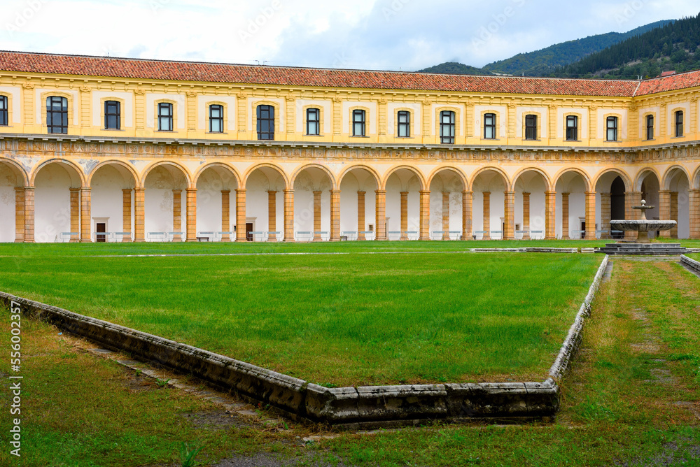 Panoramic photo of the Cloister Grande of the Certosa di San Lorenzo Padula Italy