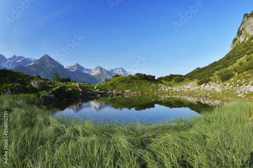 Mountain Lake in Summer, Guggersee, Obersdorf, Allgau, Alps, Swabia, Bavaria, Germany photo