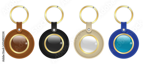 set of high detailed and realistic leather key chain isolated. 