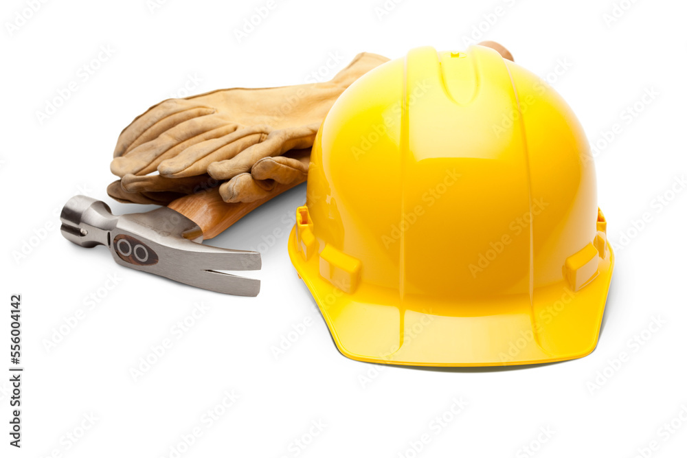 Transparent PNG Yellow Hard Hat, Work Gloves and Hammer. Stock-Foto | Adobe  Stock