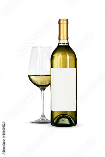Isolated White Wine Bottle with Blank Label and Gold Foil Capsule Seal and Glass Transparent PNG