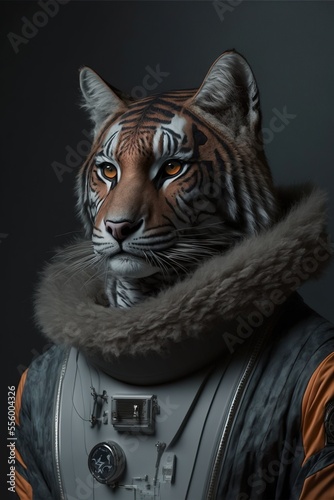 Space rocket animal tiger alien fashion illustration made with Generative AI