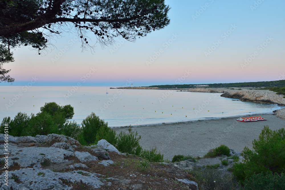 Plage de Sainte Croix at Dawn, La Couronne, Martigues, Cote Bleue, Mediterranean Sea, Bouches-du-Rhone, Provence-Alpes-Cote d'Azur, France Plage de Sainte Croix at Dawn, La Couronne, Martigues, Cote Bleue, Mediterranean Sea, Bouches-du-Rhone, Provence-Alpes-Cote d'Azur, France