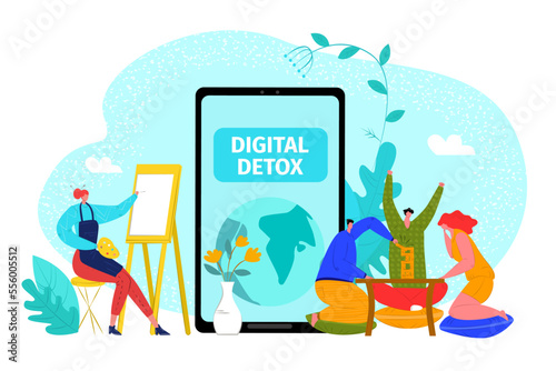 Digital detox, communication offline without device concept, vector illustration. Exit huge smartphone technology, internet user disconnect