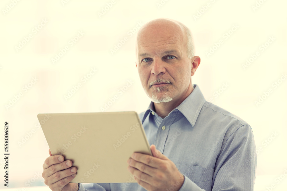 Old man queries an artificial intelligence Old man queries an artificial intelligence