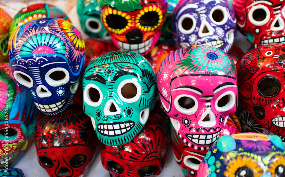 mexican pottery skulls, colorful traditional day of the dead ceramics in mexico mexican pottery skulls, colorful traditional day of the dead ceramics in mexico