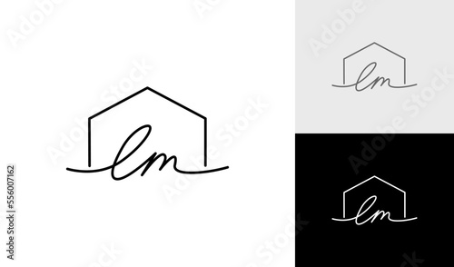 Handwritting letter LM with house logo design vector