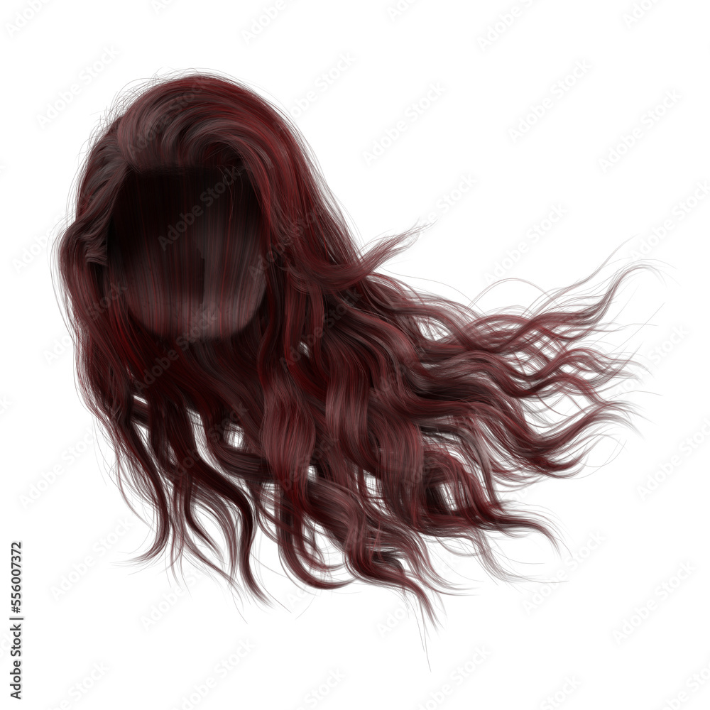 Naklejka premium Windblown long wavy hair on isolated white background, 3D Illustration, 3D Rendering