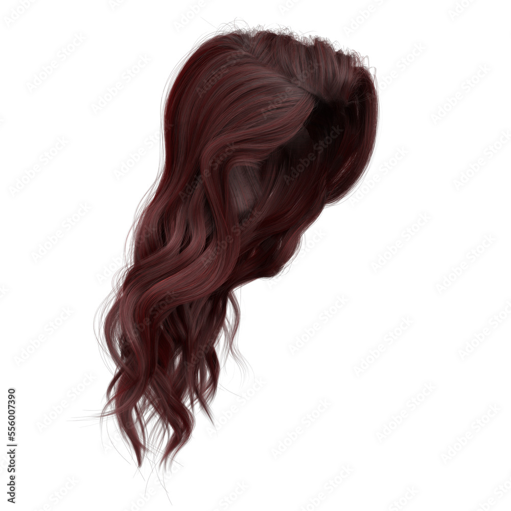 Windblown long wavy hair on isolated white background, 3D Illustration, 3D Rendering Windblown long wavy hair on isolated white background, 3D Illustration, 3D Rendering