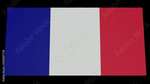 Six different clips to collect puzzle pieces in which the flag of France appears Isolated by Alpha channel (transparent background) to enhance any animation movie or Cinematic clips or film project