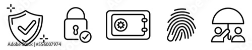 Conjunto de iconos de seguridad y protección. Seguro, antivirus, caja fuerte, huella dactilar. Ilustración vectorial